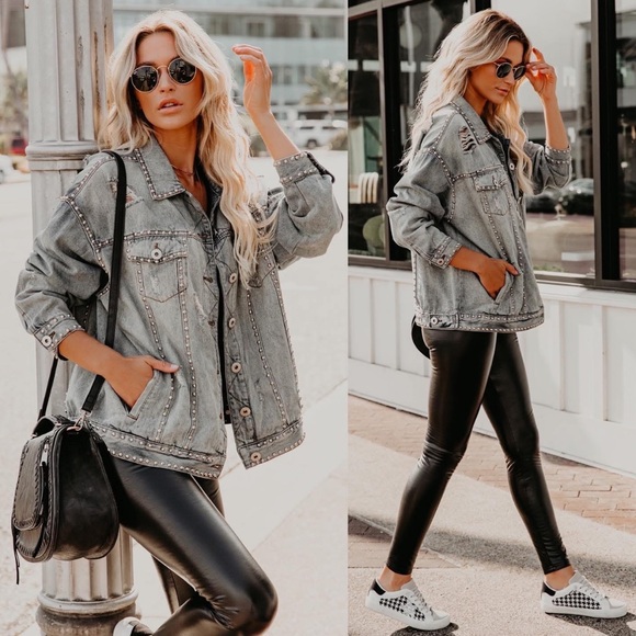 New VICI Distressed Studded Denim Jacket S - Picture 1 of 4